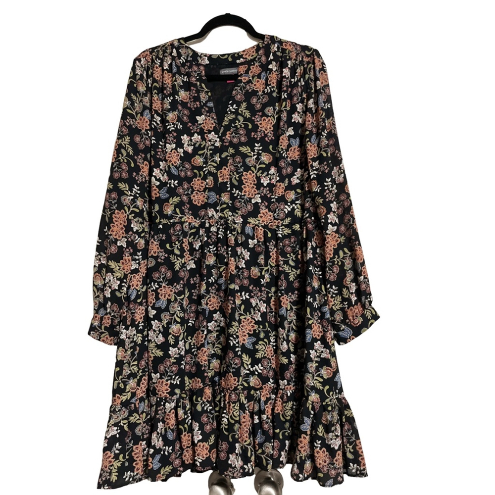 EUC Women's Vince Camuto Floral Print Dress, Size L, Black